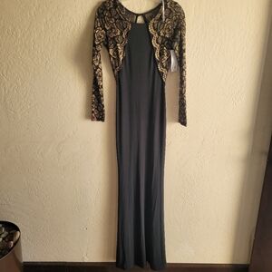 Cameo Black Gold Lace Mermaid Gown size S